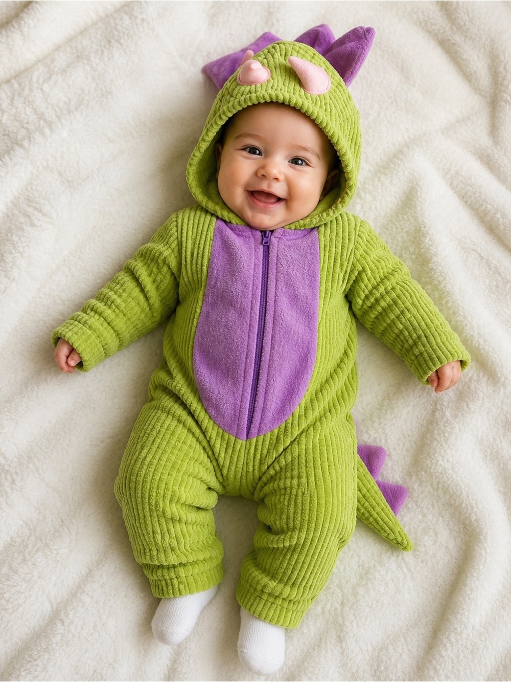 Kids Hooded Zip Sweatshirt in Lime Green & Lavender Dinosaur costume 12-18 size